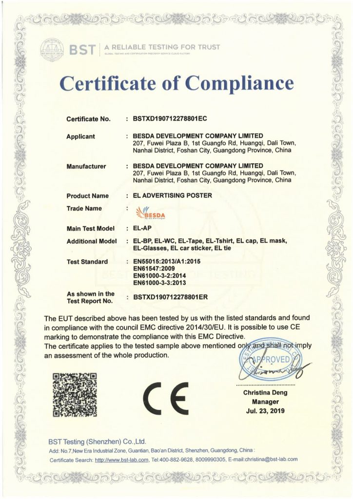 EL Poster CE Certificate
