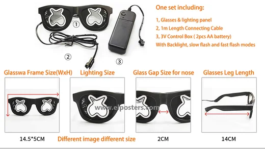 EL gift items including glasses and badges